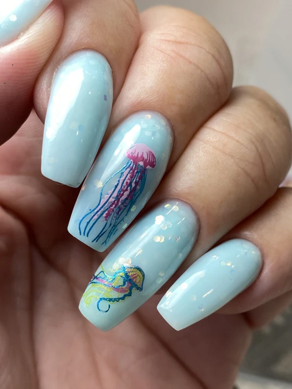 PiggieLuv: Deep blue sea nail art (glow in the dark!)